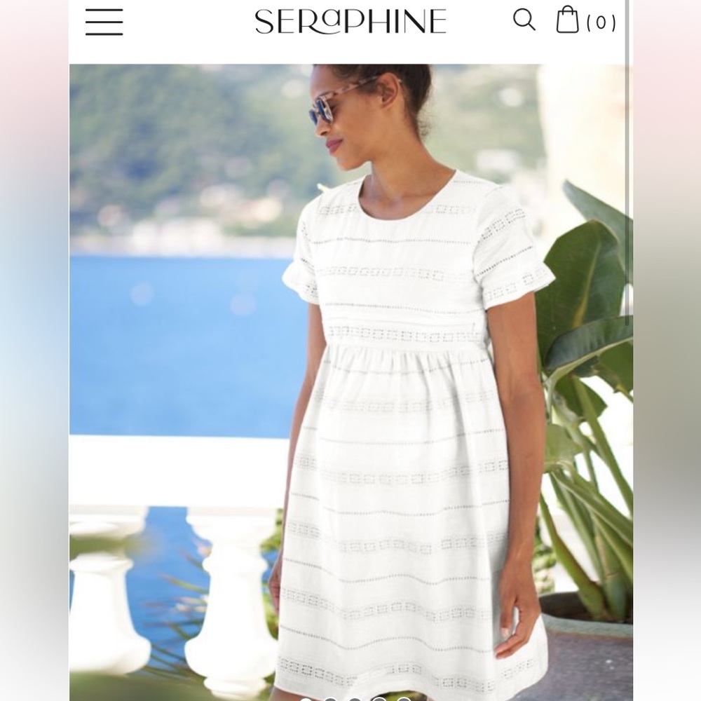 Seraphine White Cotton Broderie Maternity + Nursing Dress (size 4)